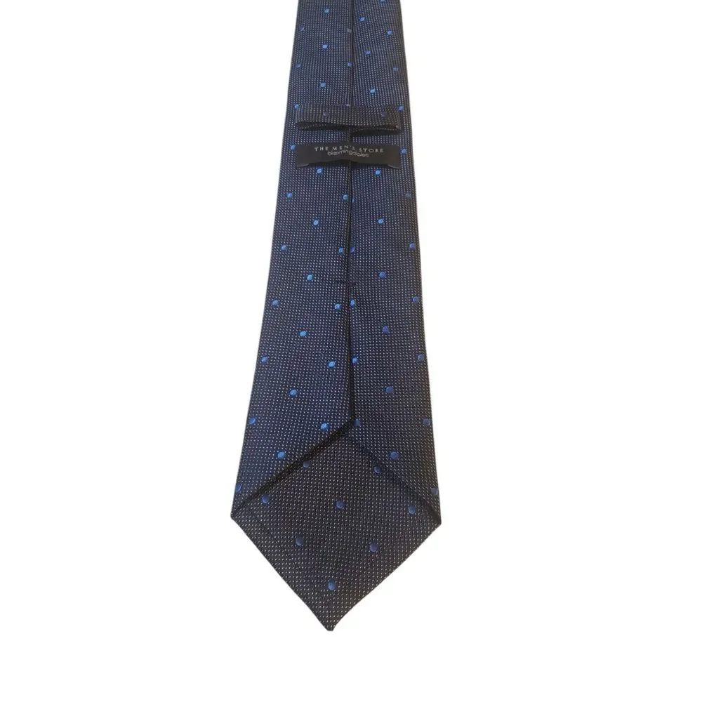 The Mens Store Bloomingdales Neck Tie Blue Checkered with Polka Dots 100% Silk‎